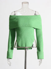 Chic Folded Off Shoulder High Low Side Slit Ribbed Tops